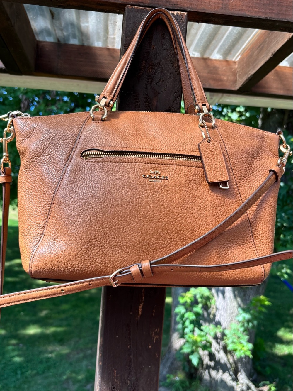 Coach Pebbled Leather Shoulder Bag in Saddle
